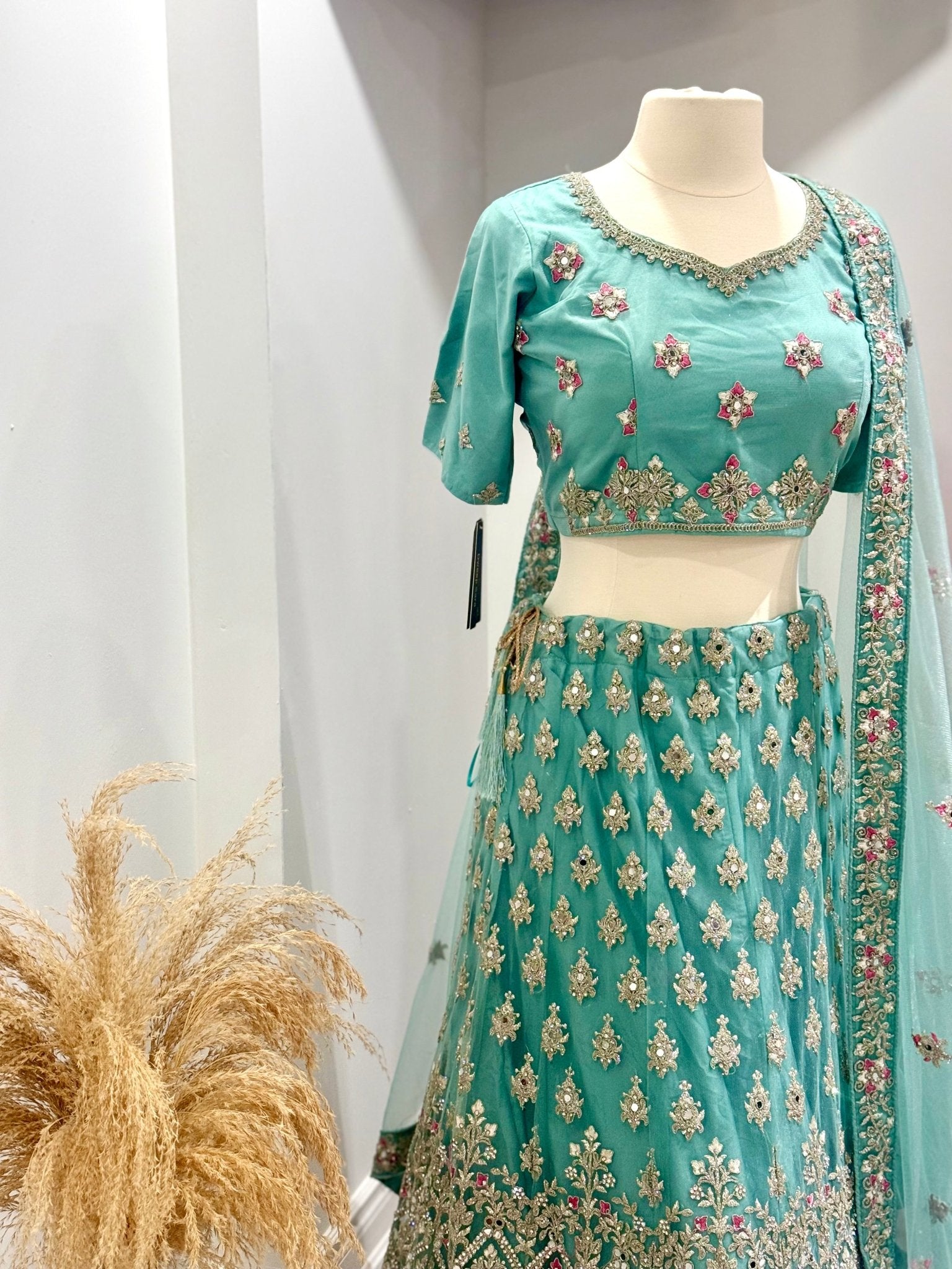 Ocean Blue Mirror heavy Embroidered Lehenga Choli Stitched & Unstitched - DWEEP SARA