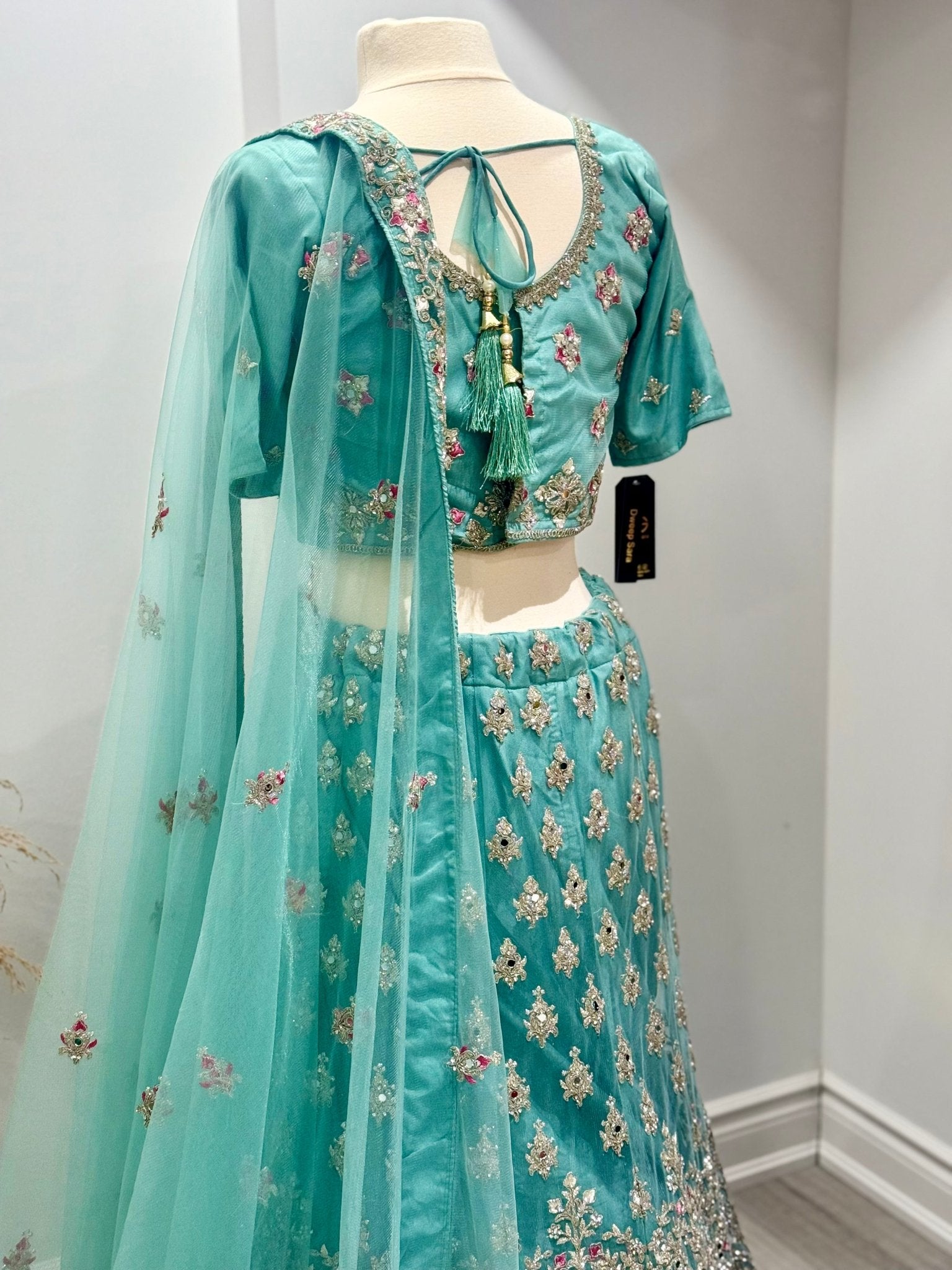 Ocean Blue Mirror heavy Embroidered Lehenga Choli Stitched & Unstitched - DWEEP SARA