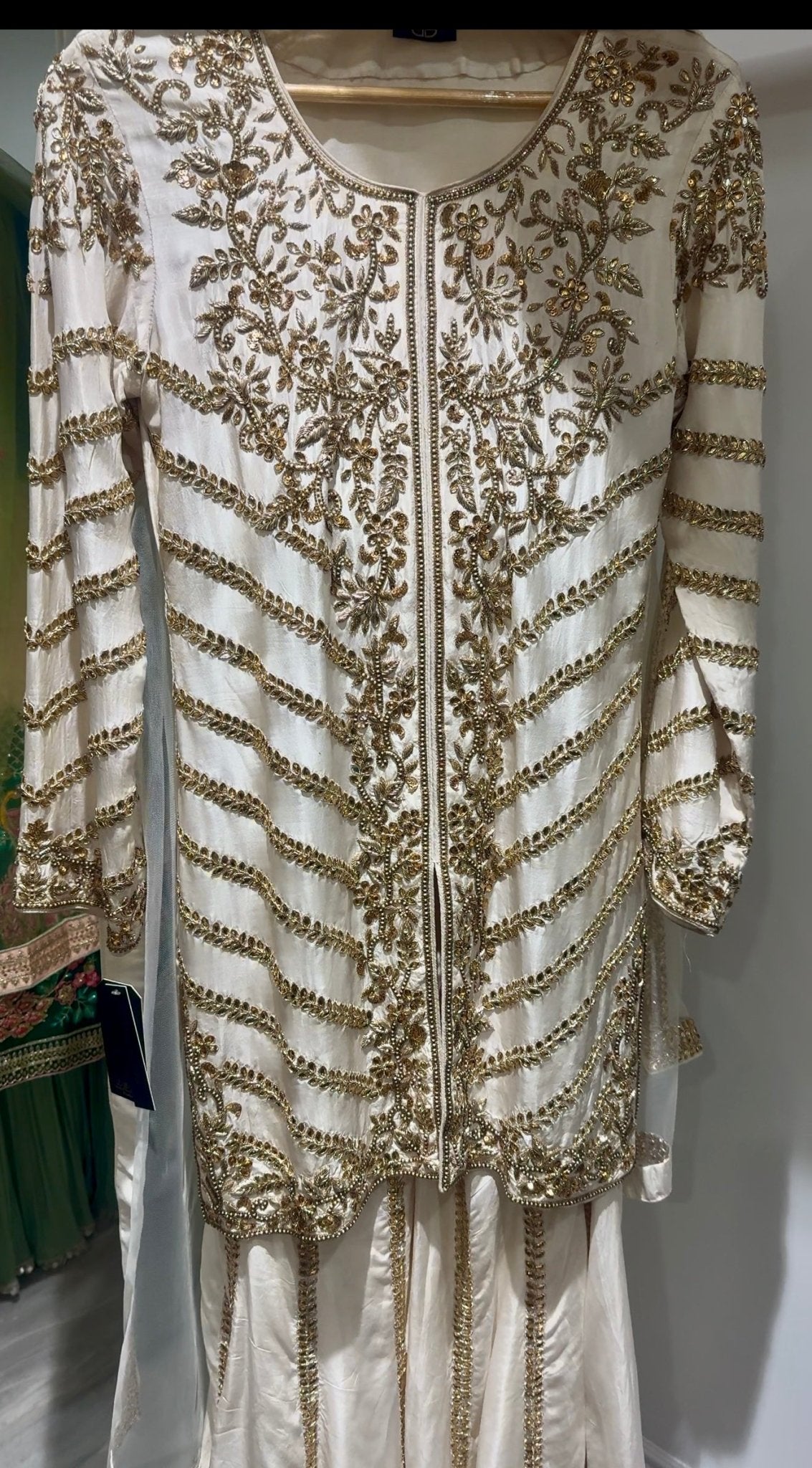 Off White Tusar Silk Geavy Embroidered Sharara Suit Set - DWEEP SARA