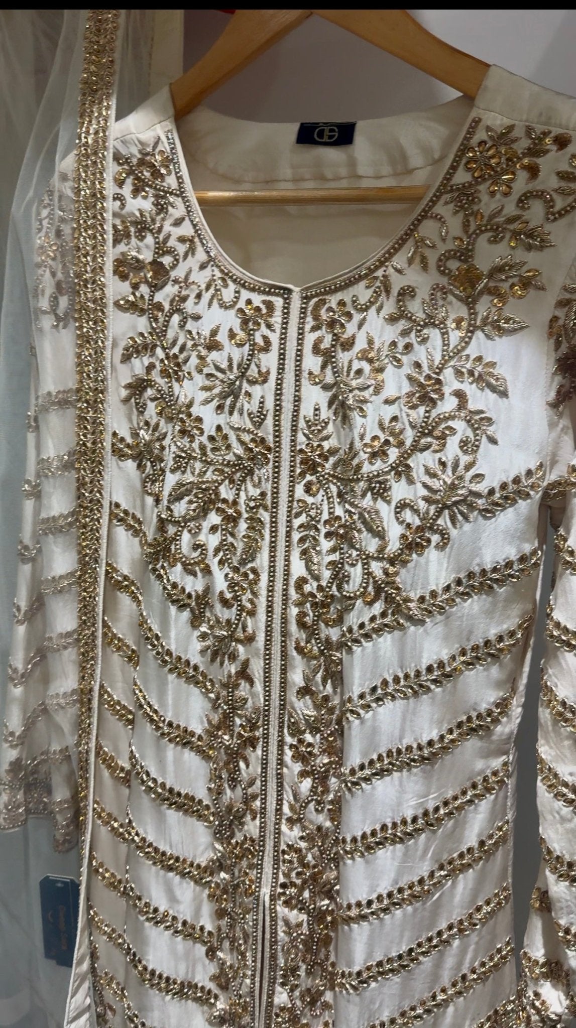 Off White Tusar Silk Geavy Embroidered Sharara Suit Set - DWEEP SARA