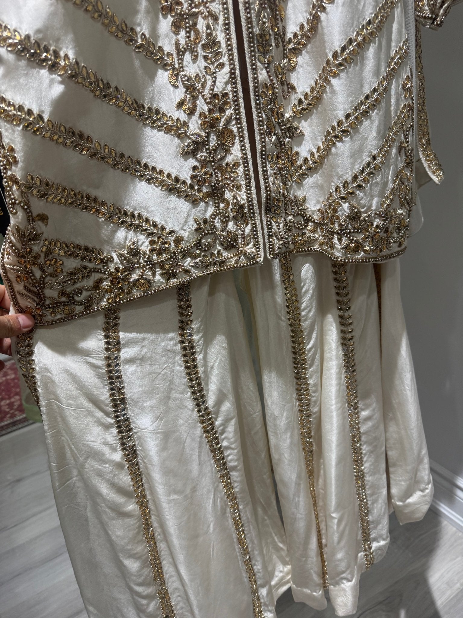 Off White Tusar Silk Geavy Embroidered Sharara Suit Set - DWEEP SARA