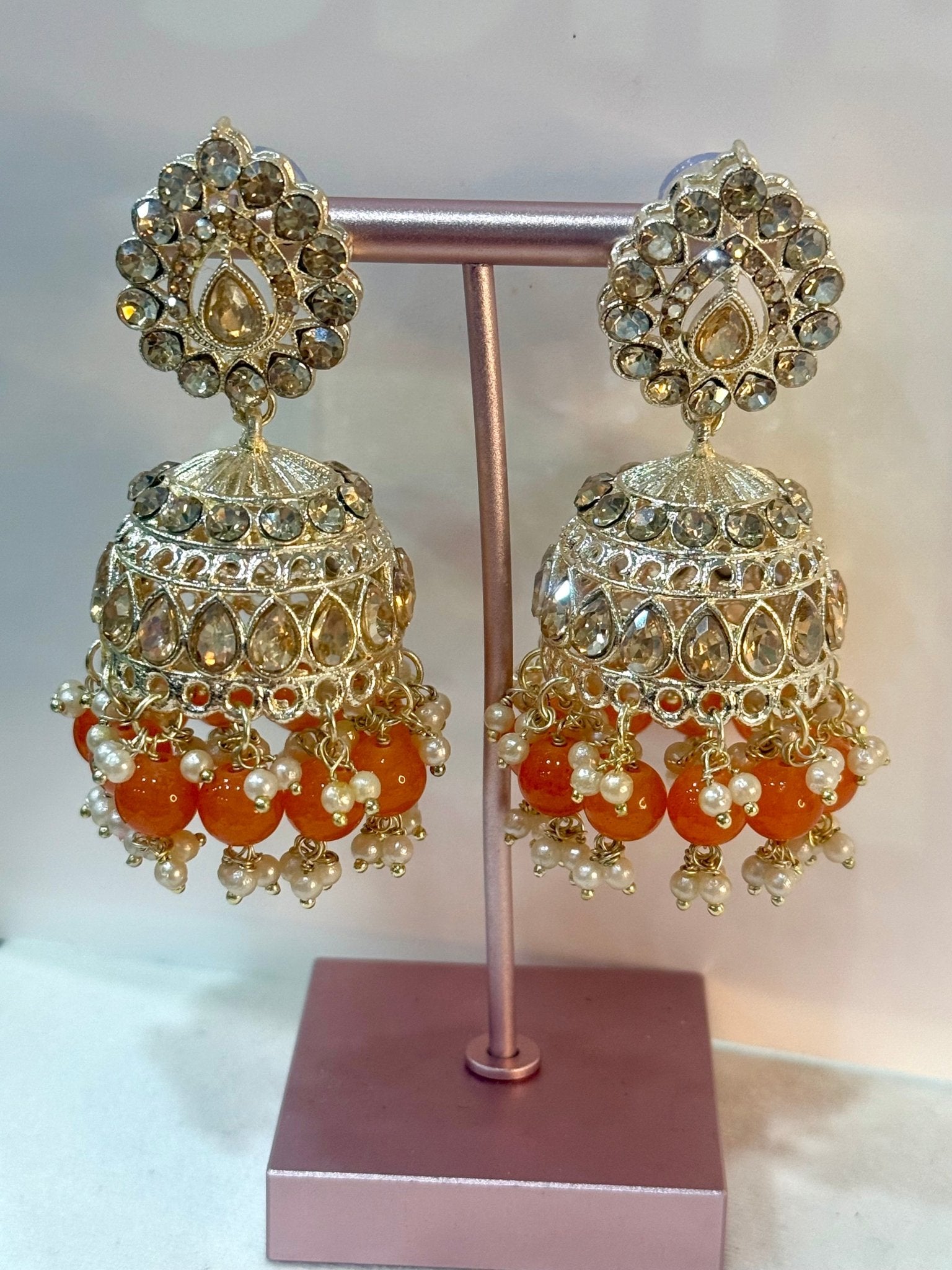 Orange Kundan Jewelry Set With Tikka - DWEEP SARA