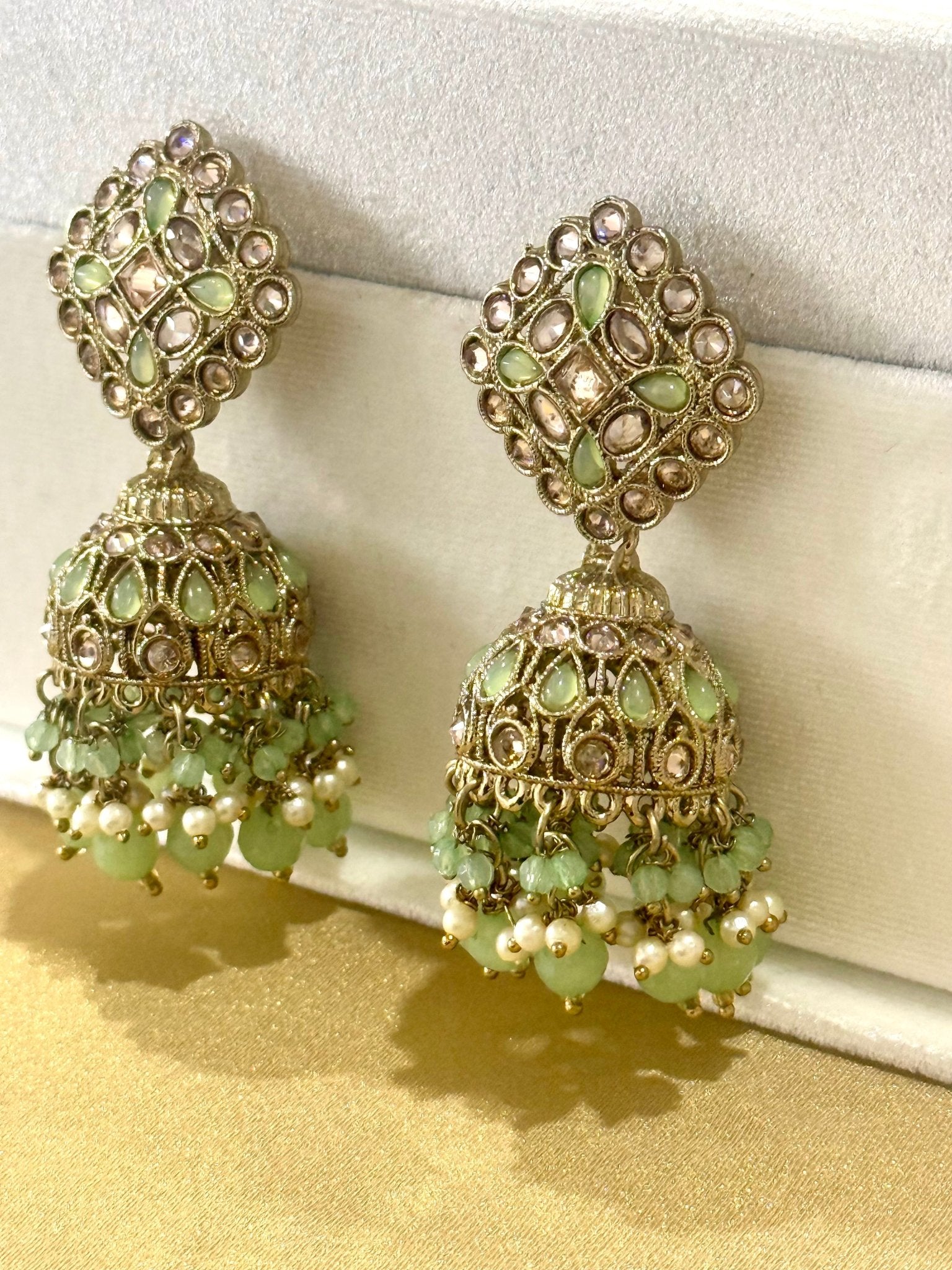 Parrot Green Kundan Jhumki Earrings - DWEEP SARA
