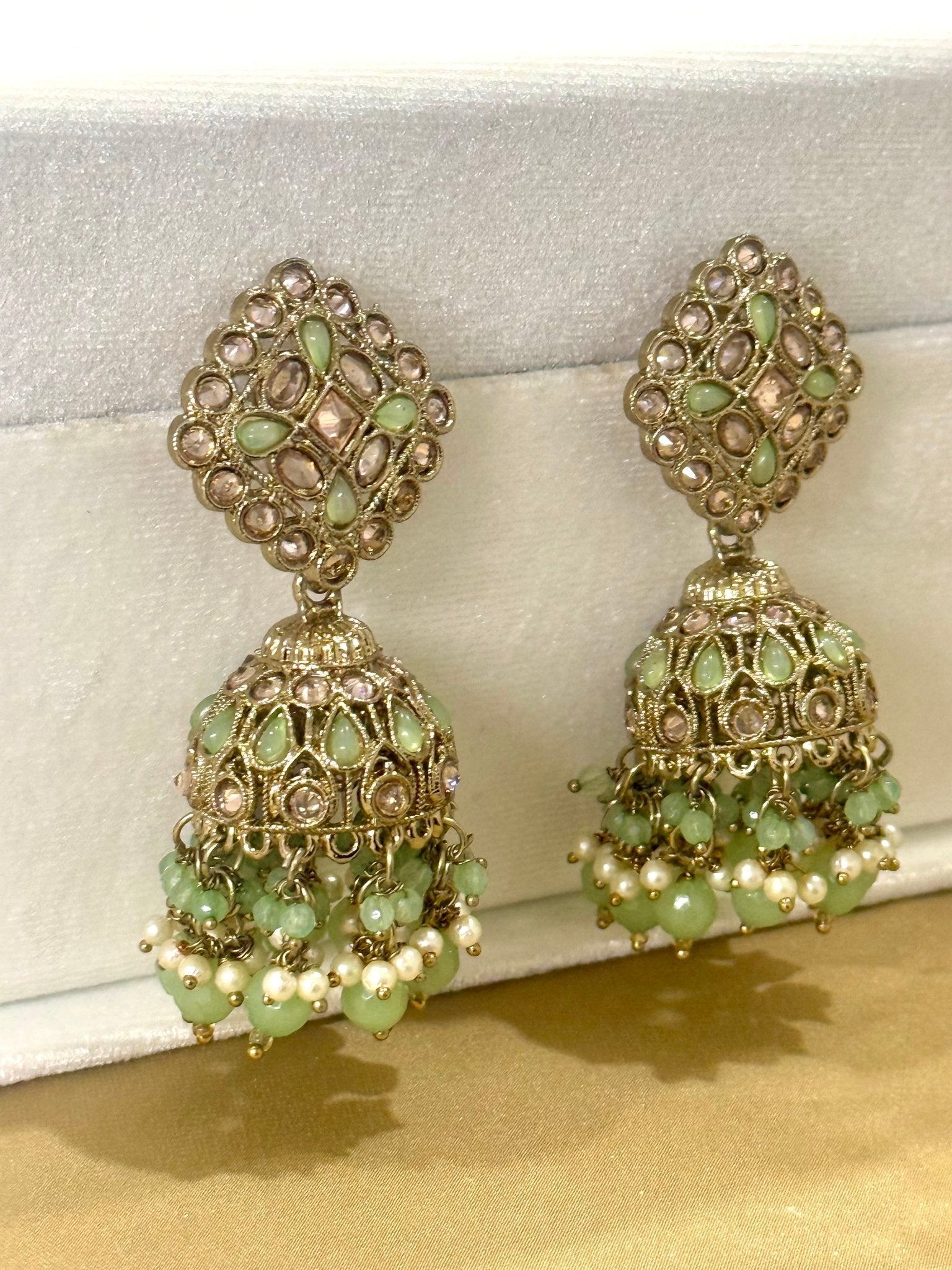 Parrot Green Kundan Jhumki Earrings - DWEEP SARA