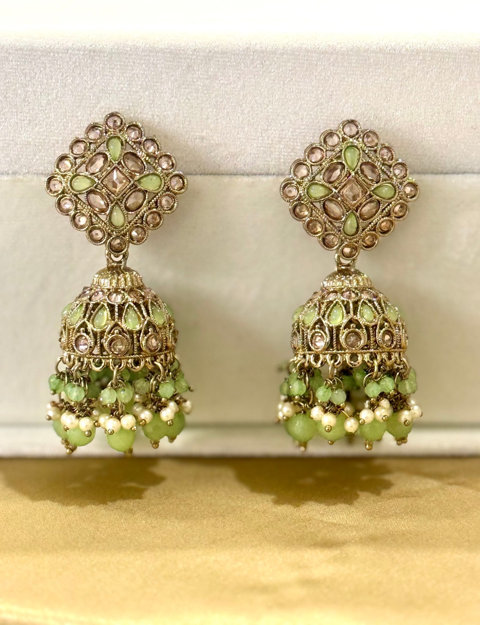 Parrot Green Kundan Jhumki Earrings - DWEEP SARA