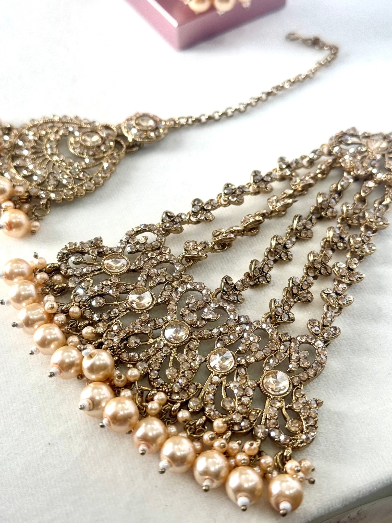 Pearl Gold Kundan Earring Tikka Passa Jewelry Set - DWEEP SARA