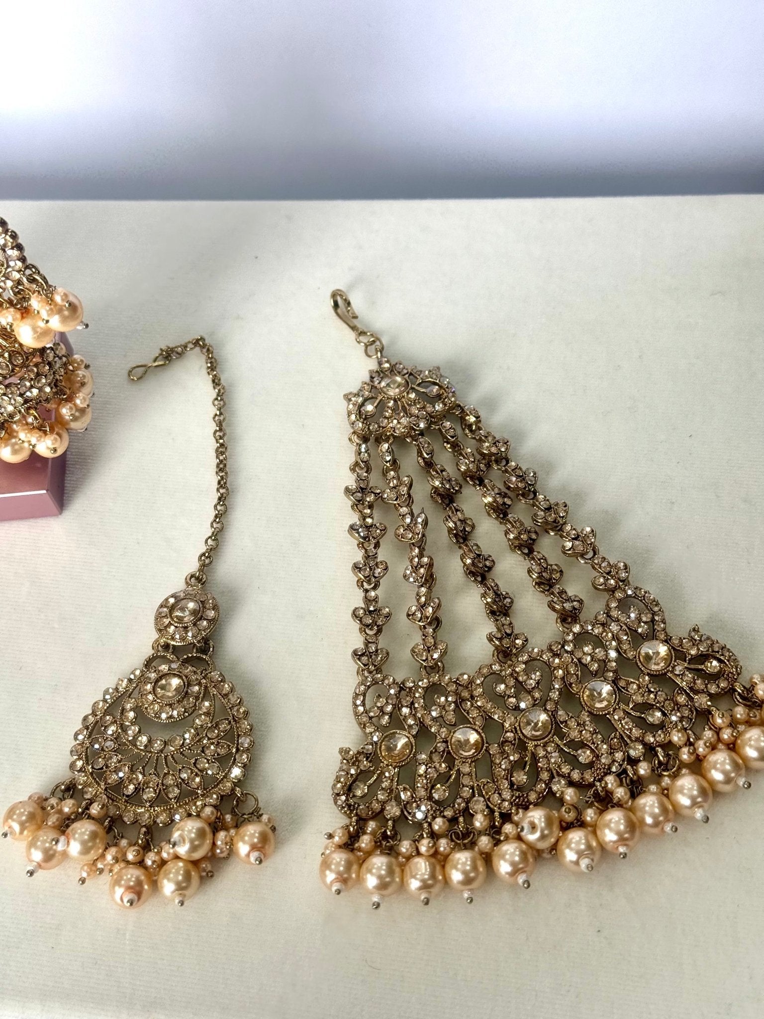 Pearl Gold Kundan Earring Tikka Passa Jewelry Set - DWEEP SARA