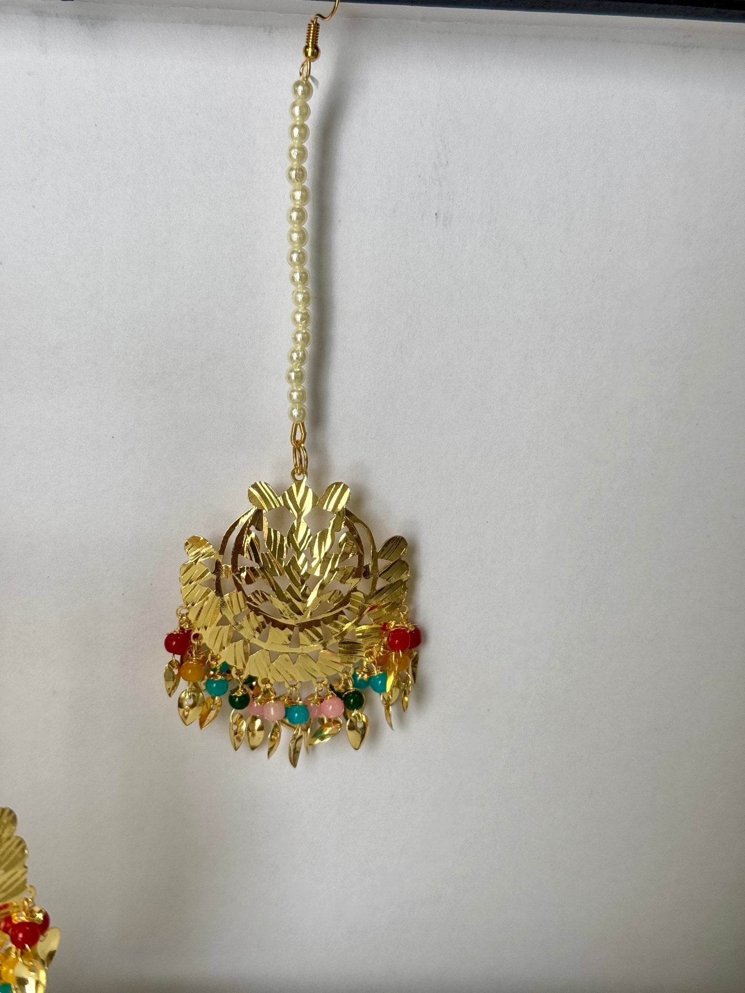 Pearl punjabi Colourful traditional jhumka x tikka gold piple patti tikka - DWEEP SARA