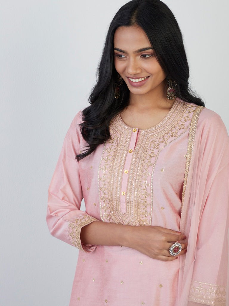 Pink Embroidered Gharara Suit Set - DWEEP SARA