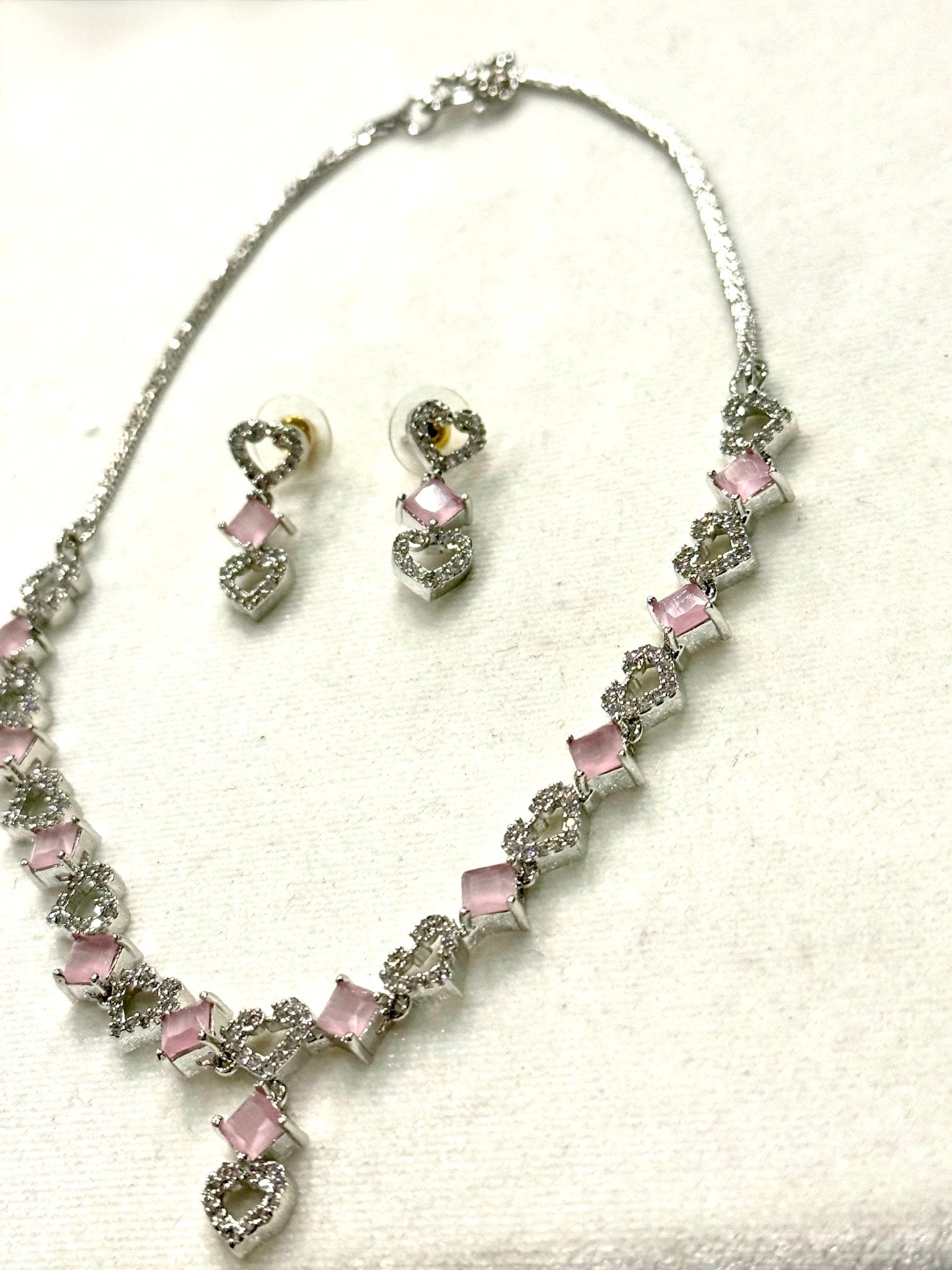 Pink Heart Shape AD Crystal Necklace Set - DWEEP SARA