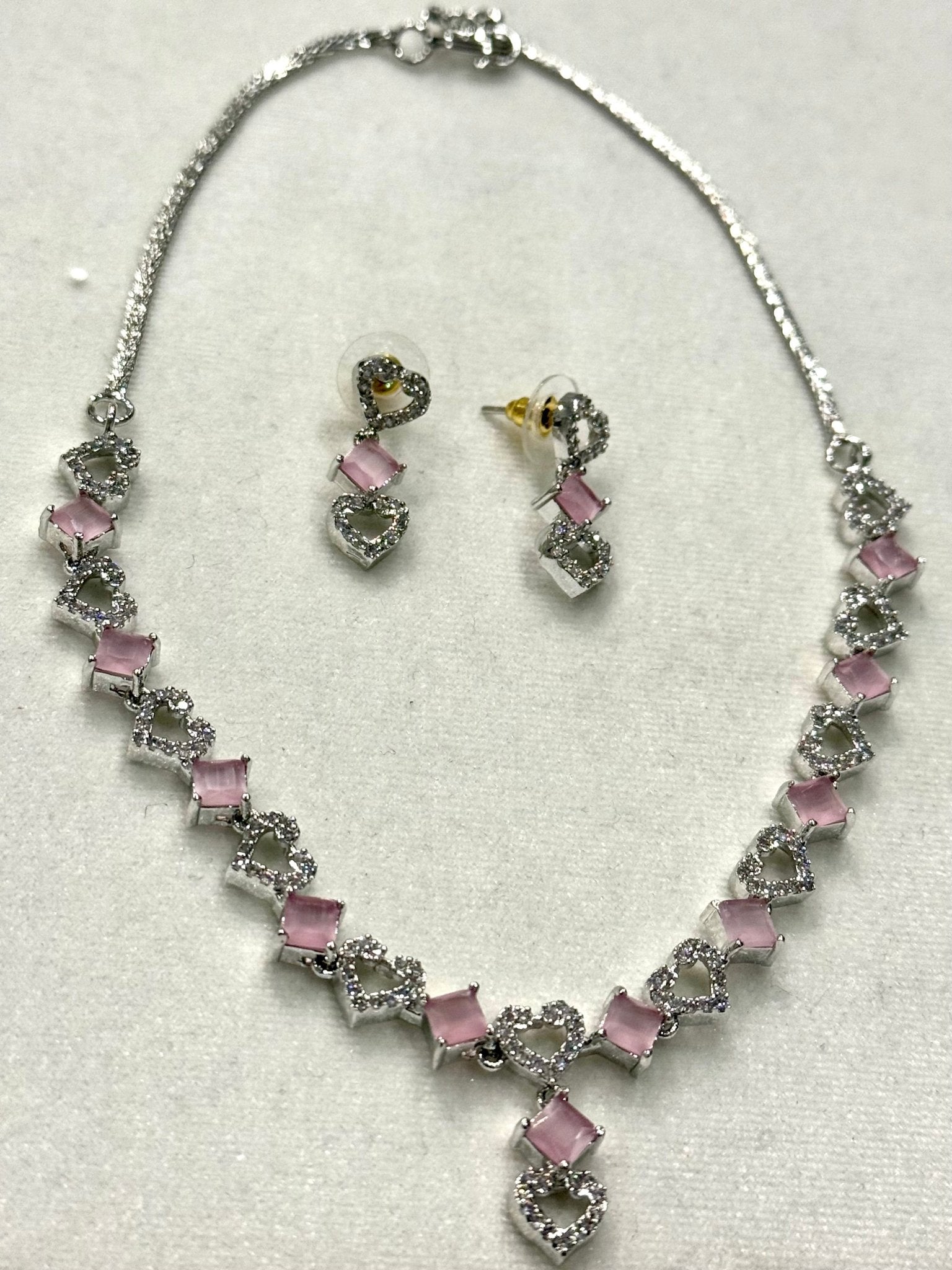 Pink Heart Shape AD Crystal Necklace Set - DWEEP SARA