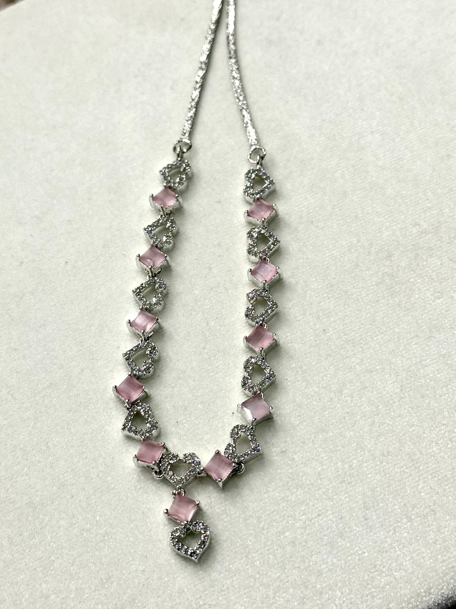 Pink Heart Shape AD Crystal Necklace Set - DWEEP SARA