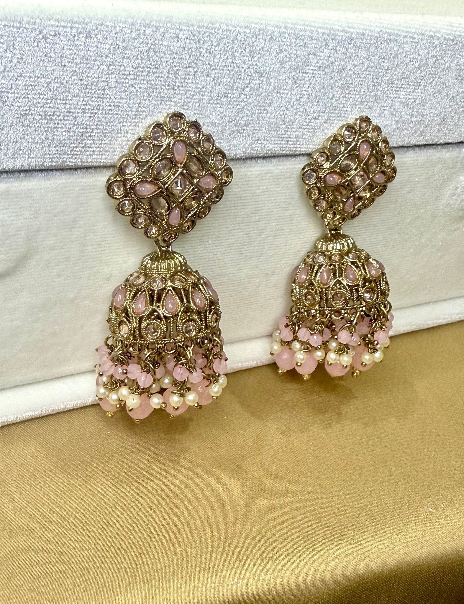 Pink Kundan Earrings Jhumki - DWEEP SARA