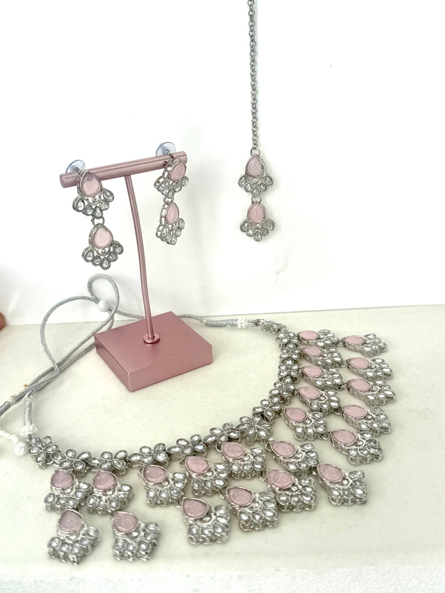 Pink Kundan Stone Jewellery Set With Tikka - DWEEP SARA