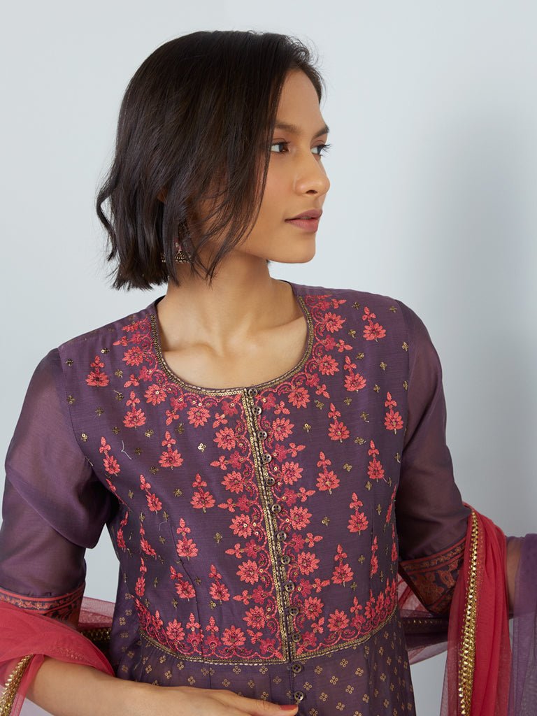 Purple Embroidered Anarkali And Ghagra Suit Set - DWEEP SARA