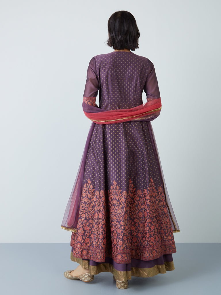 Purple Embroidered Anarkali And Ghagra Suit Set - DWEEP SARA
