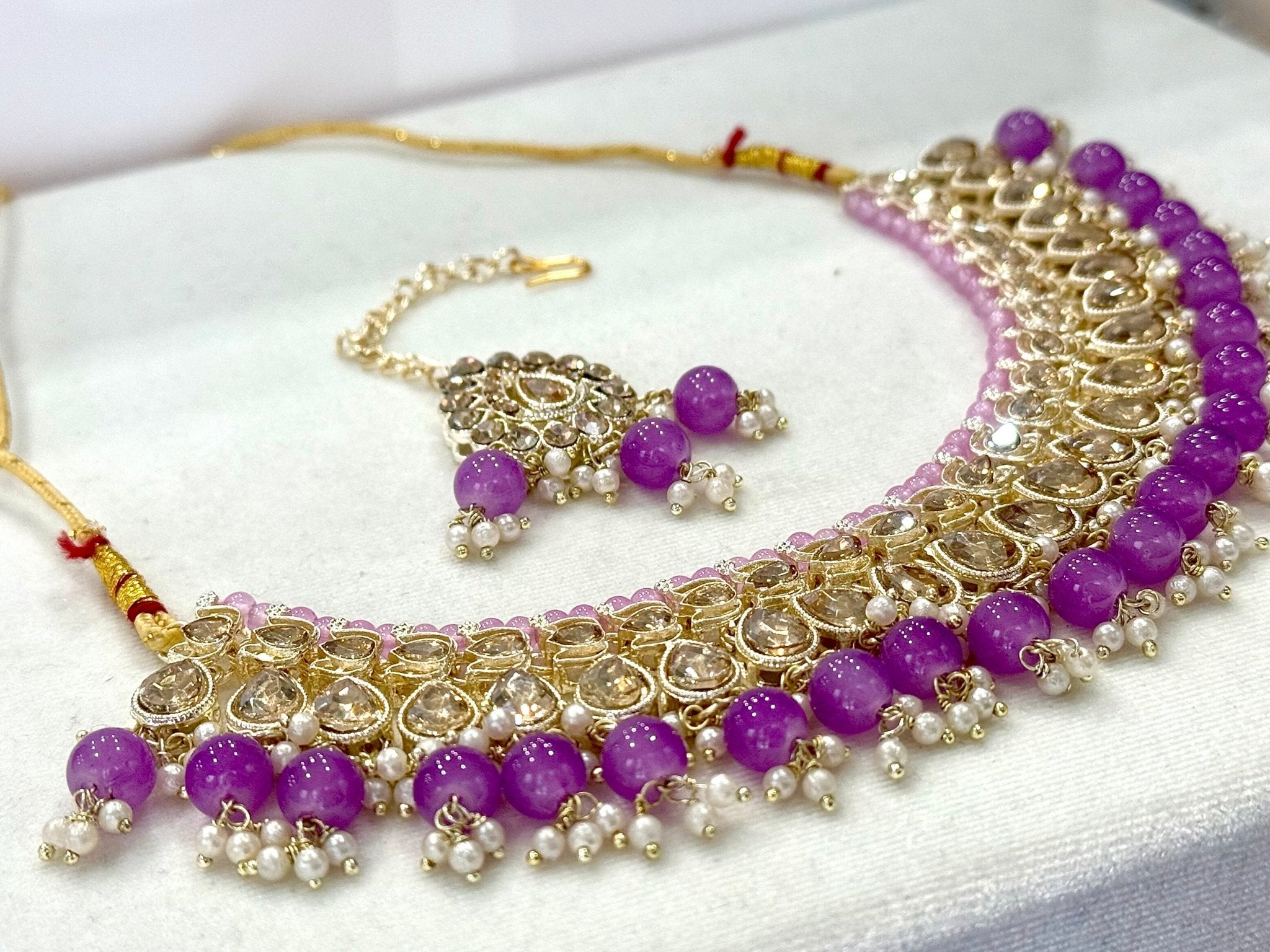 Purple Kundan Jewelry Set With Tikka - DWEEP SARA