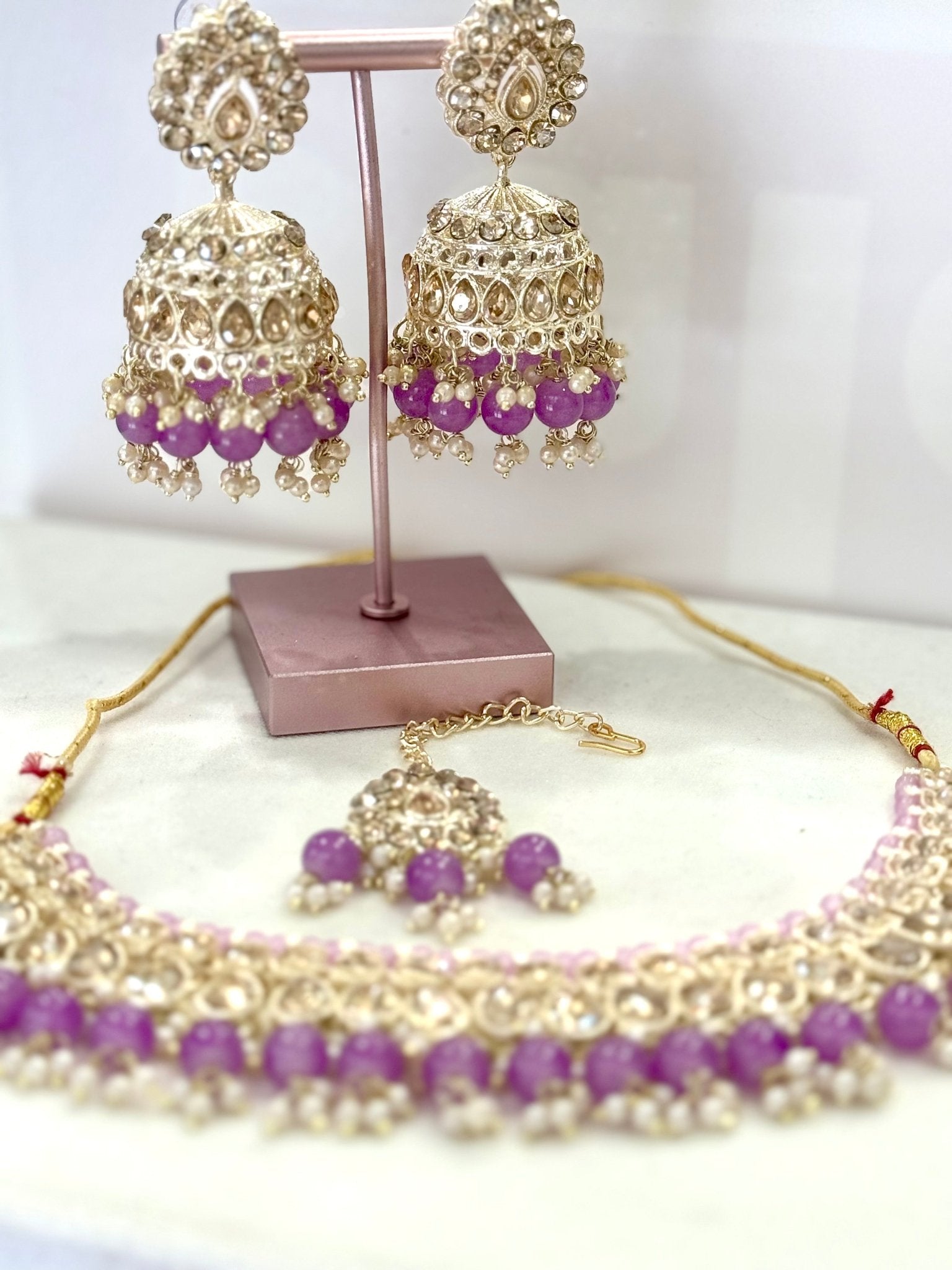Purple Kundan Jewelry Set With Tikka - DWEEP SARA