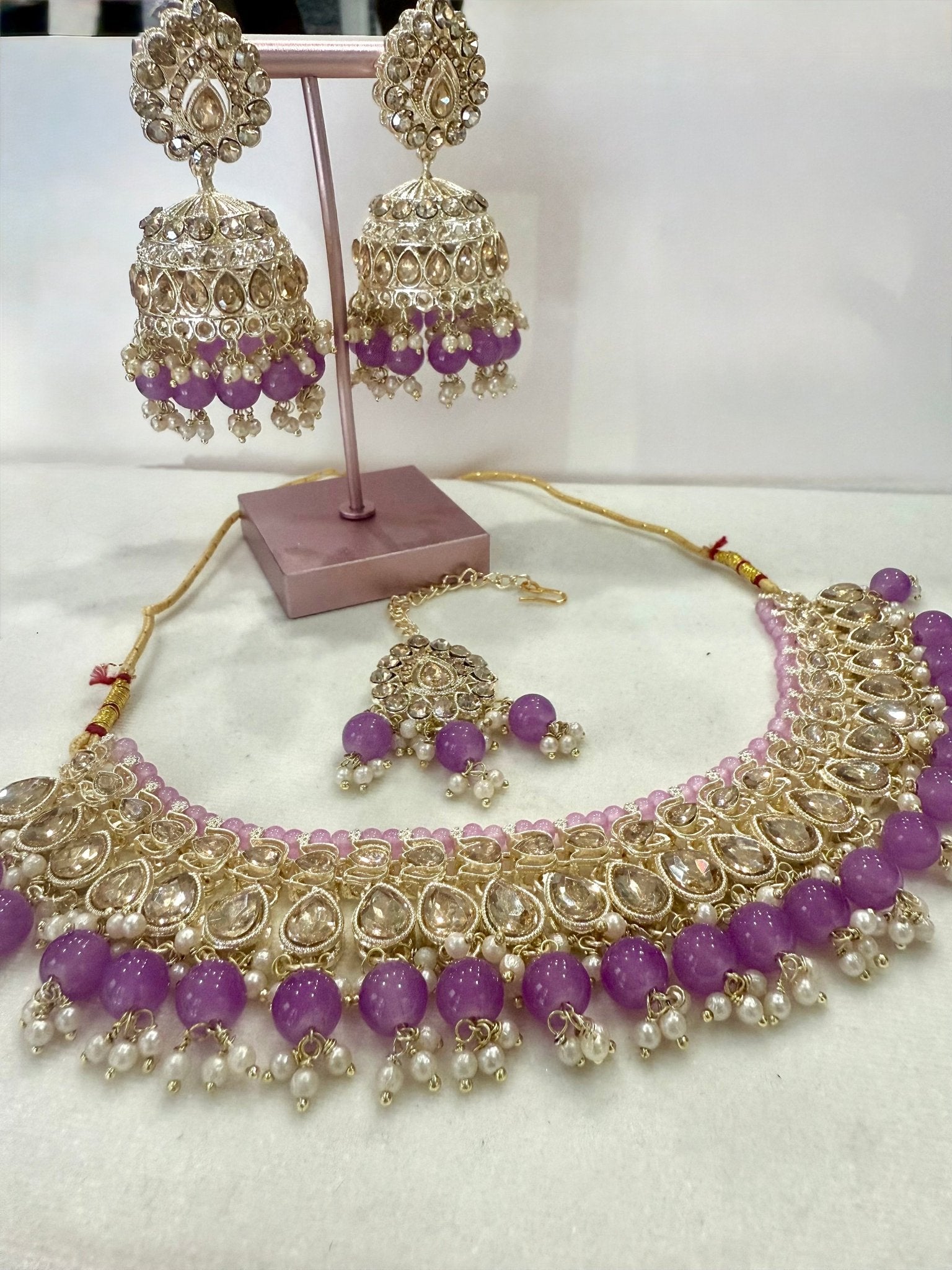 Purple Kundan Jewelry Set With Tikka - DWEEP SARA
