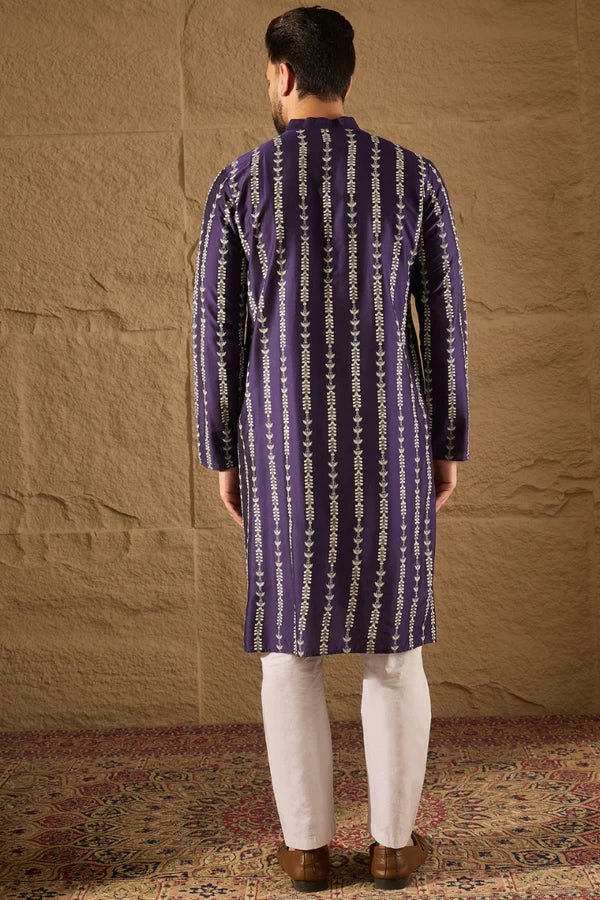 Purple Viscose Rayon Printed Straight Mens Kurta DS1280 - DWEEP SARA
