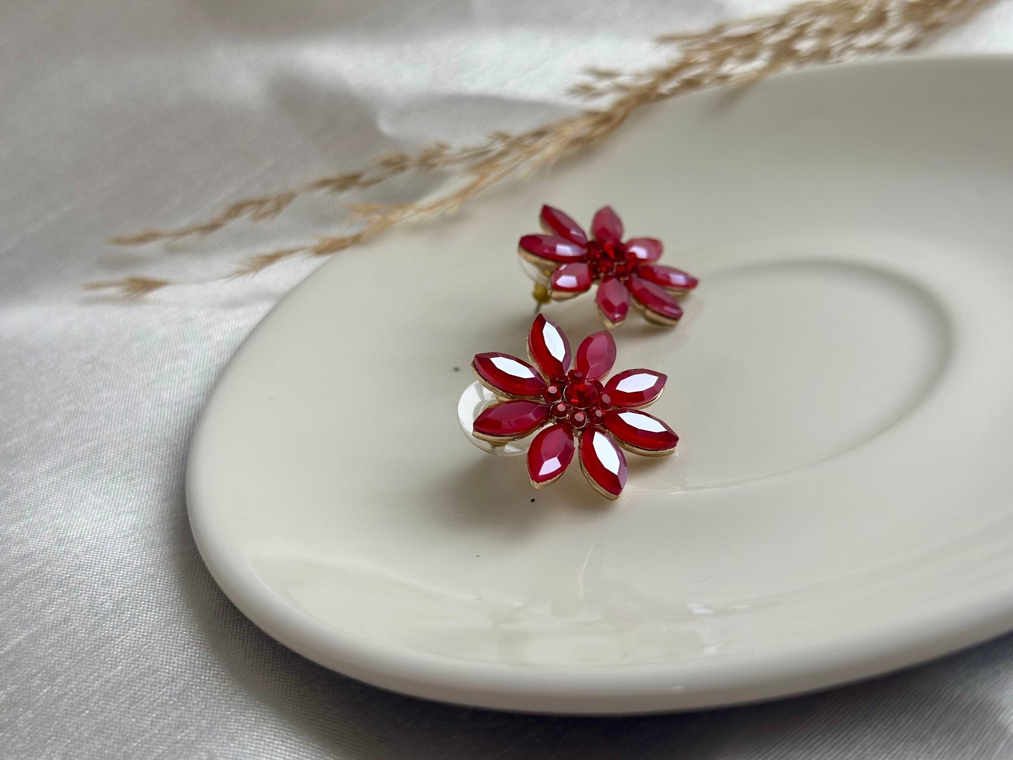 Red & blue Flower Stud Earrings - DWEEP SARA