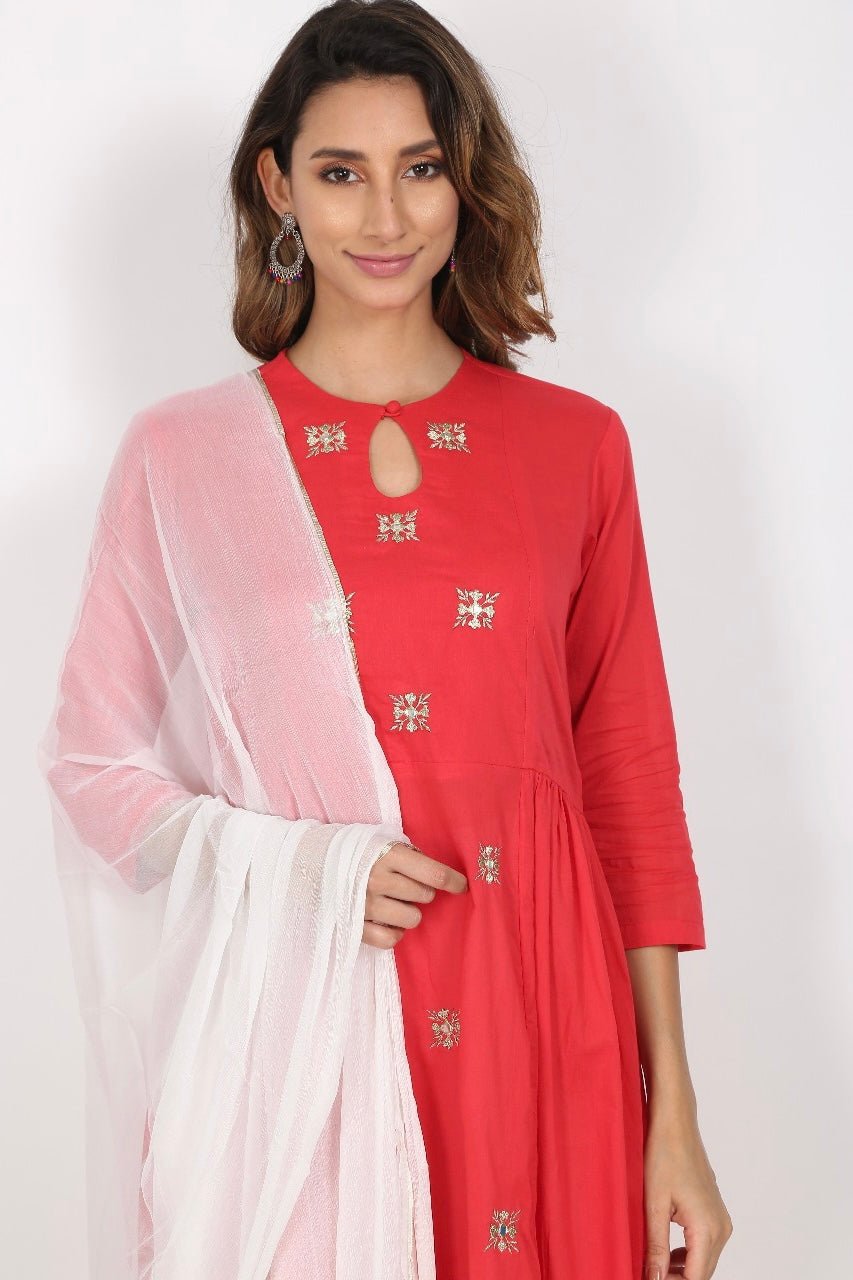 RED WHITE SHEESHA SUIT SET - DWEEP SARA