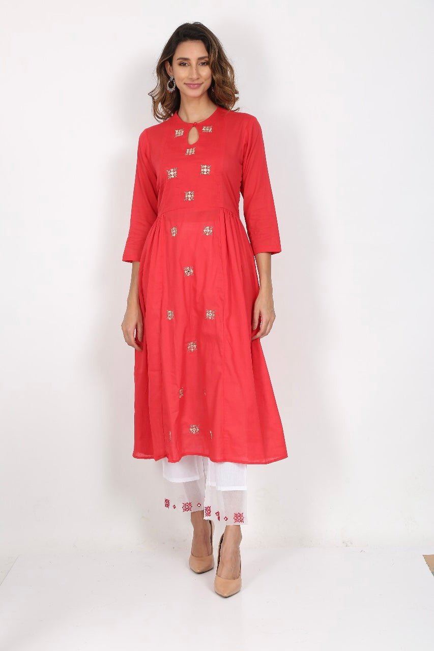 RED WHITE SHEESHA SUIT SET - DWEEP SARA