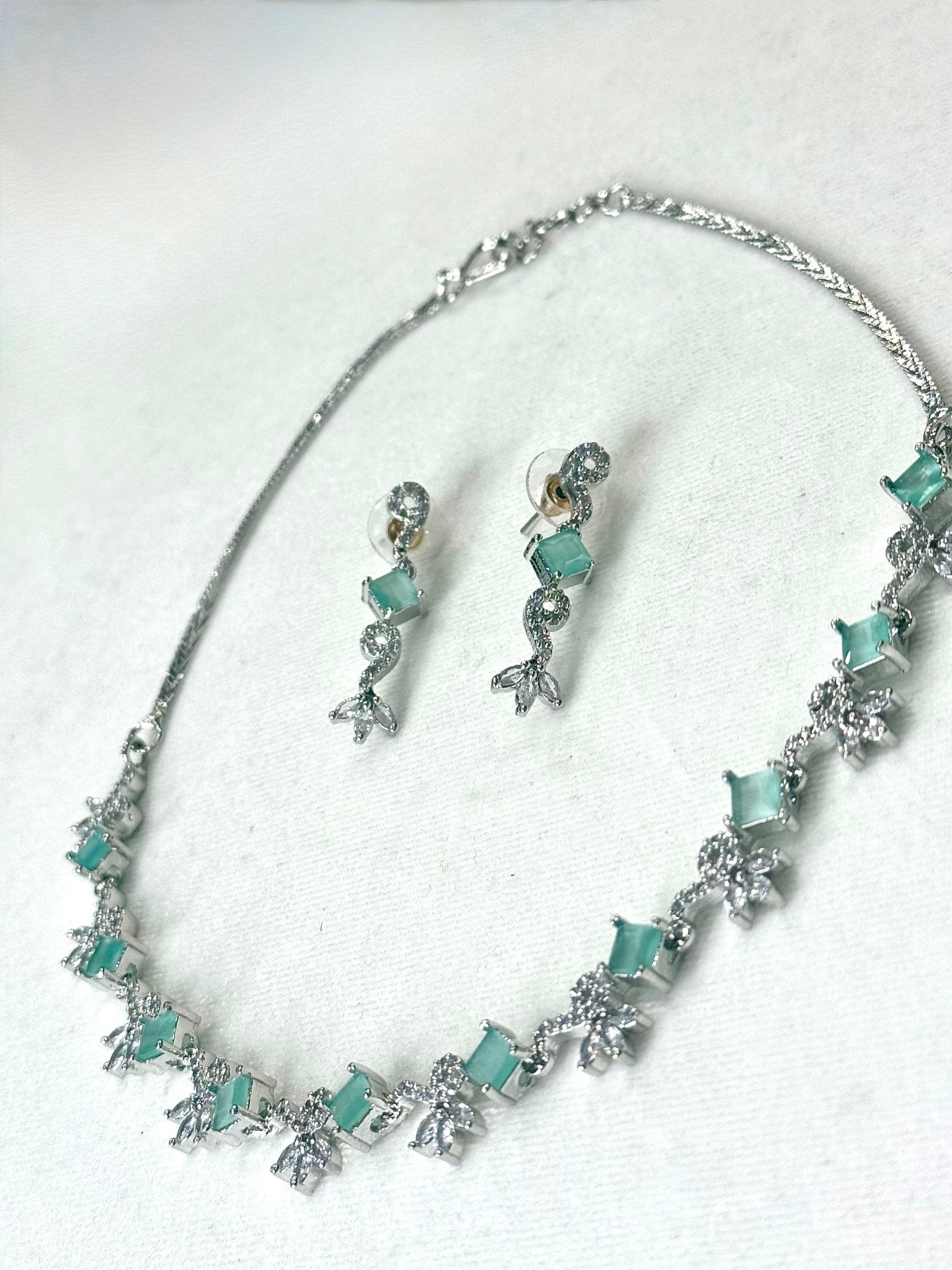 Sea Green AD Crystal Jewelry Set - DWEEP SARA