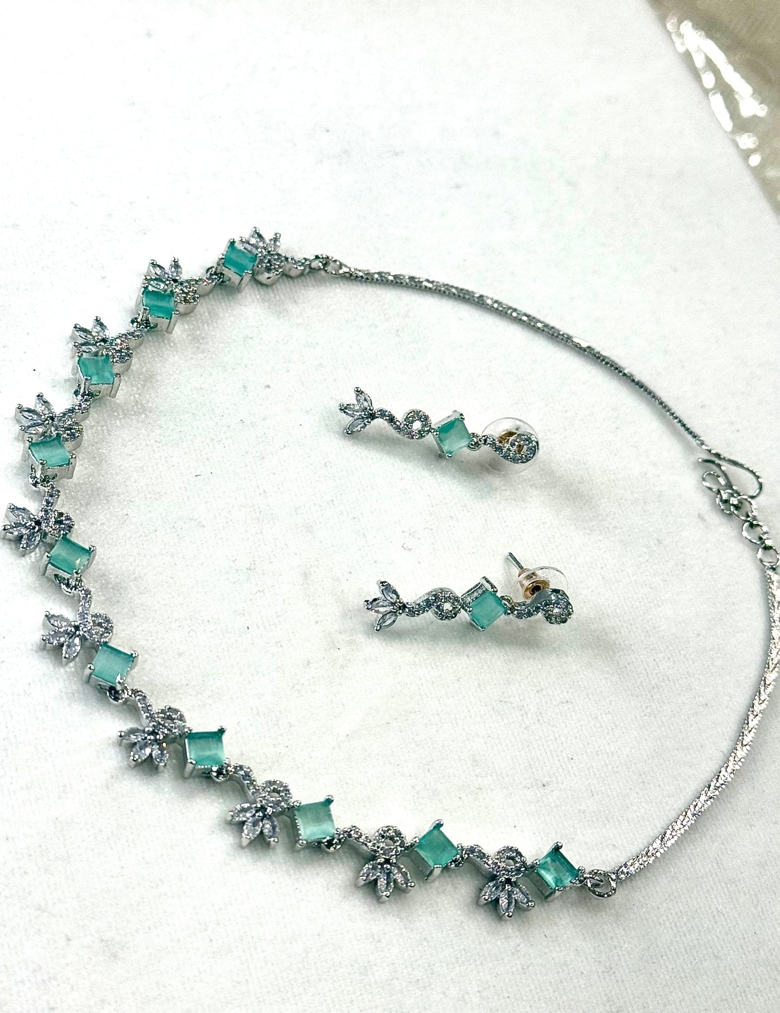 Sea Green AD Crystal Jewelry Set - DWEEP SARA