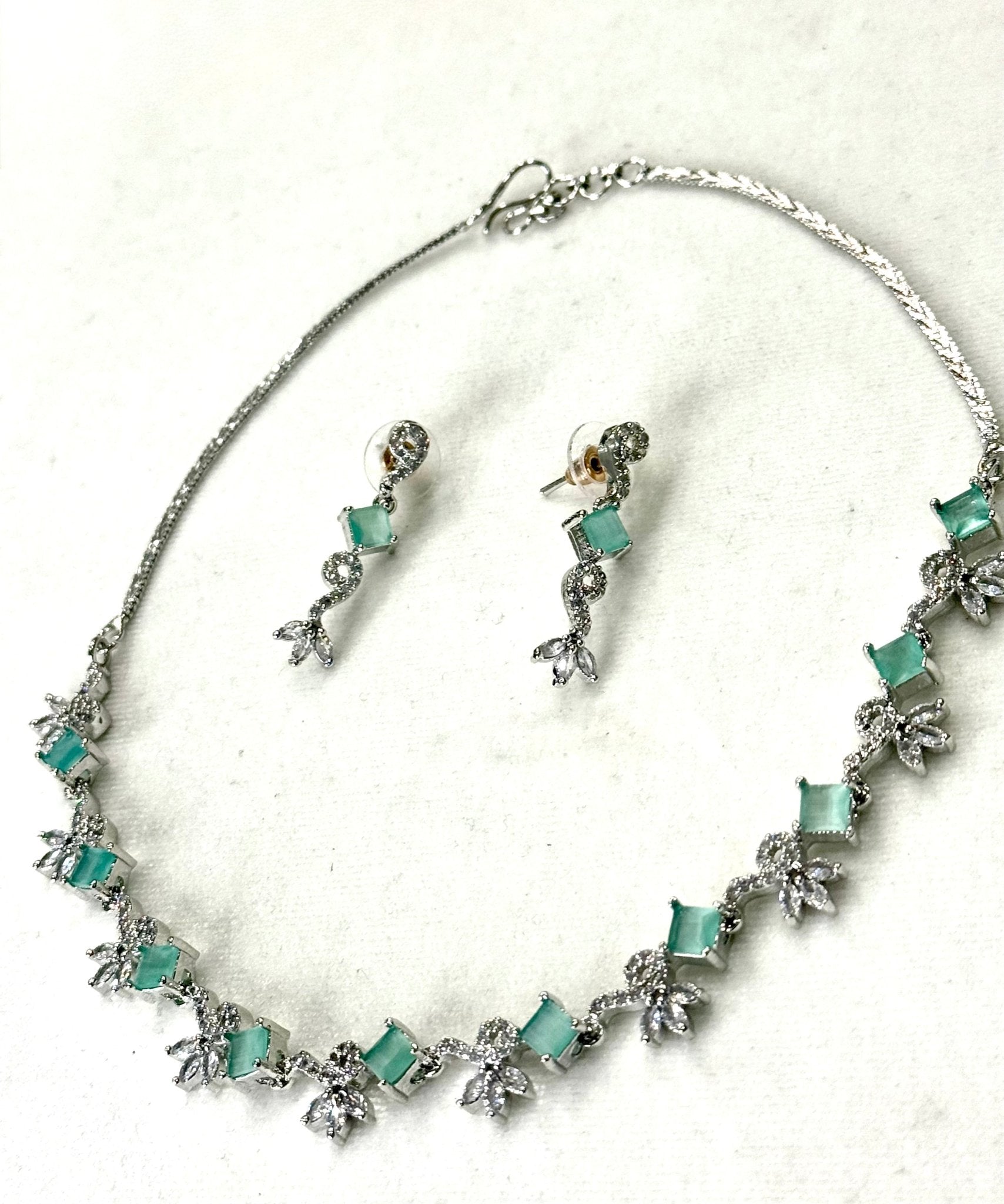 Sea Green AD Crystal Jewelry Set - DWEEP SARA