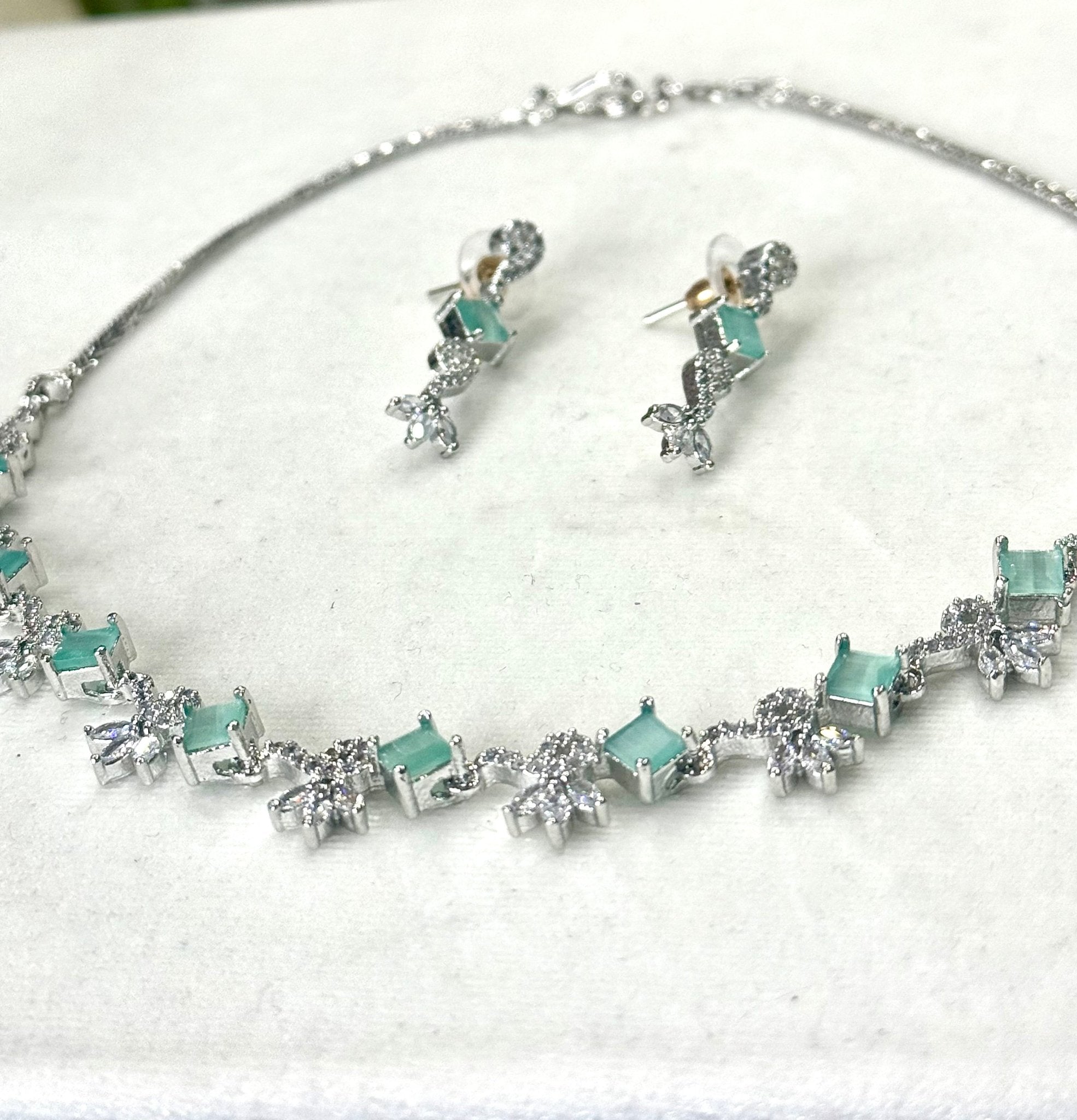 Sea Green AD Crystal Jewelry Set - DWEEP SARA