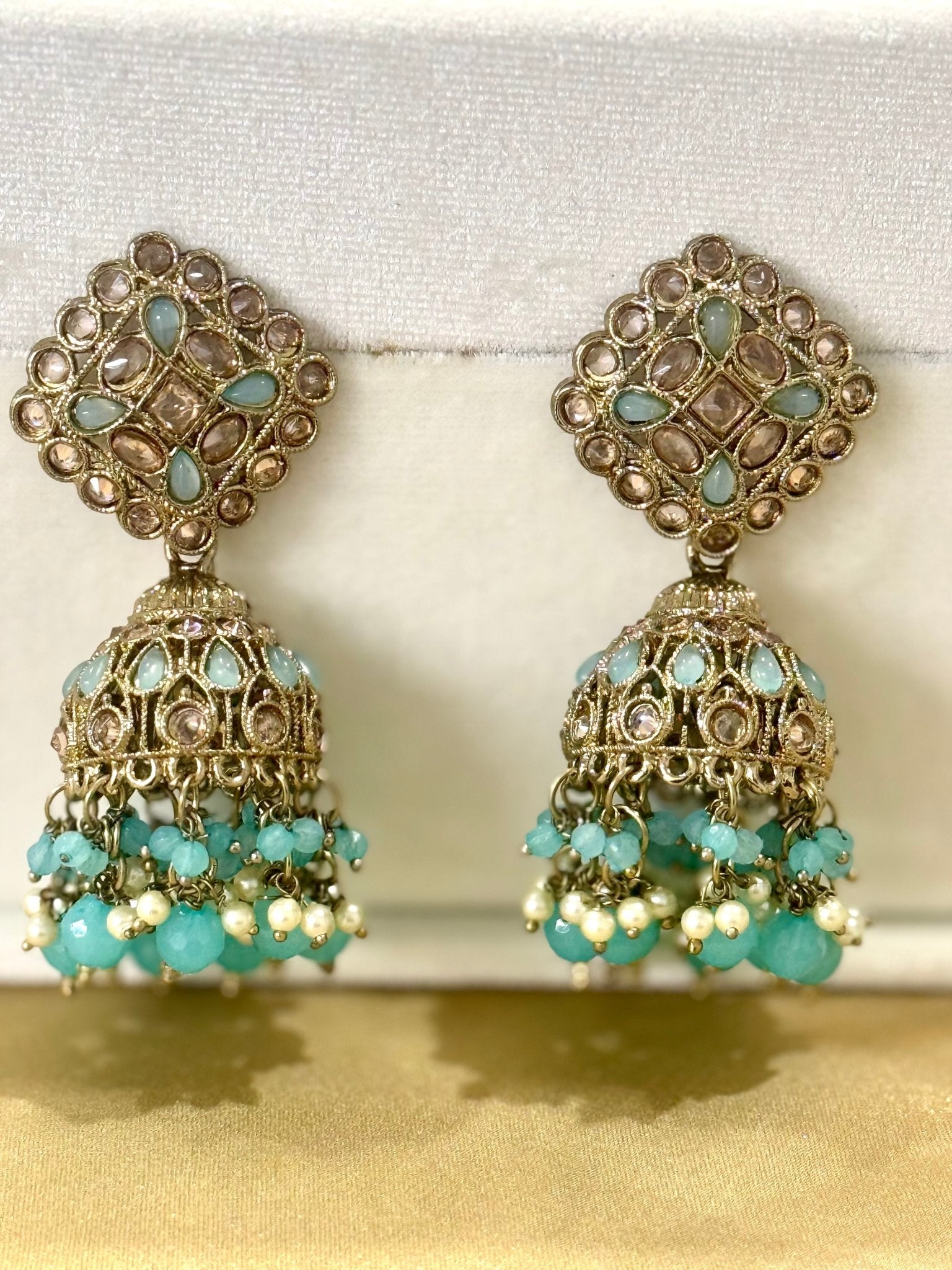 Sea Green Kundan Jhumki Earrings - DWEEP SARA