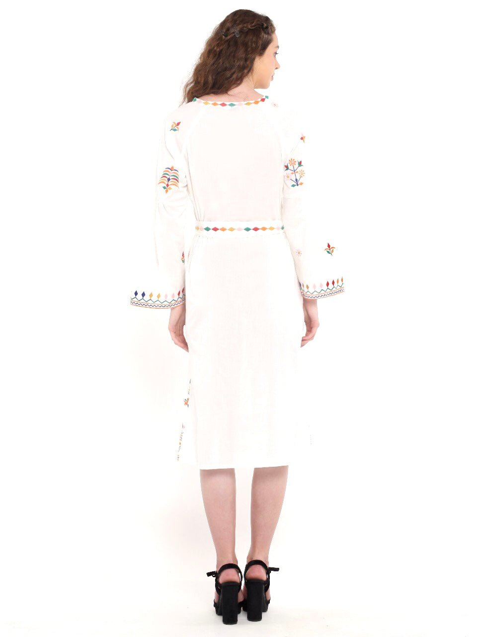White Embroidery Cotton Ladies Dress - DWEEP SARA