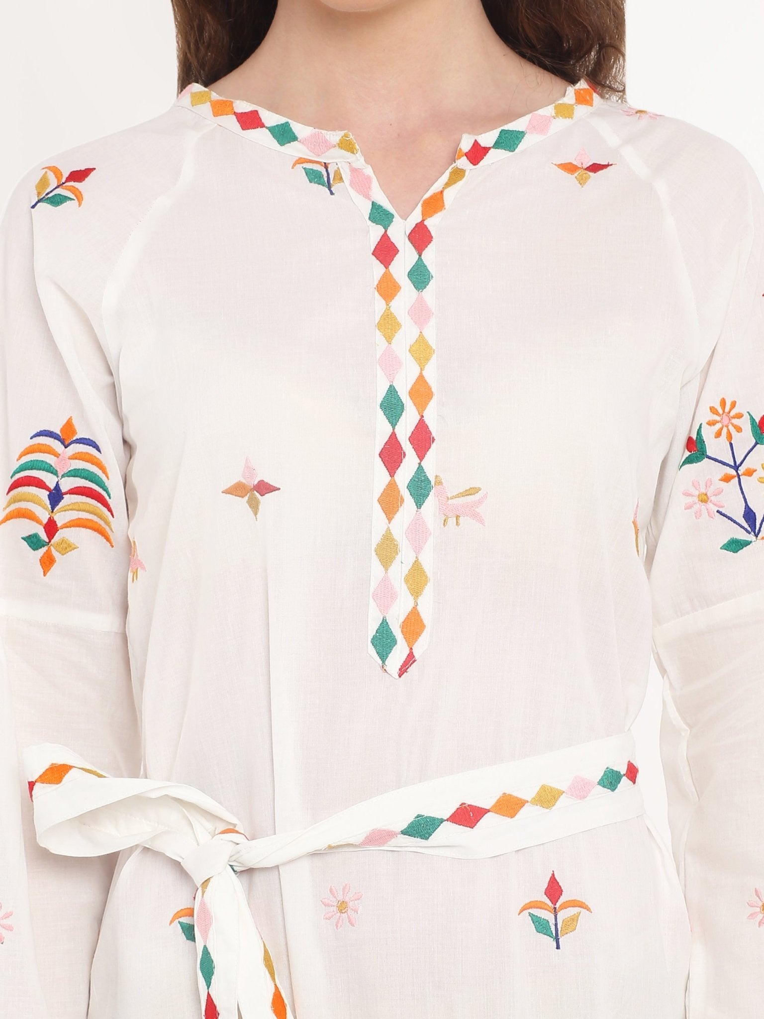 White Embroidery Cotton Ladies Dress - DWEEP SARA