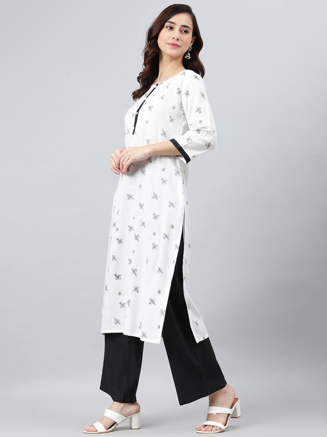 White Rayon Slub Kurta Palazzo Set - DWEEP SARA