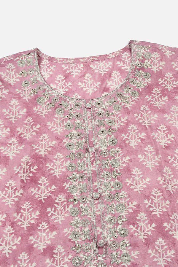 Women's Pink Silk Blend Embroidered Straight Kurta with Ethnic Motifs – Festive & Traditional Wear | 3/4 Sleeves | Elegant Indian Tunic - DWEEP SARA