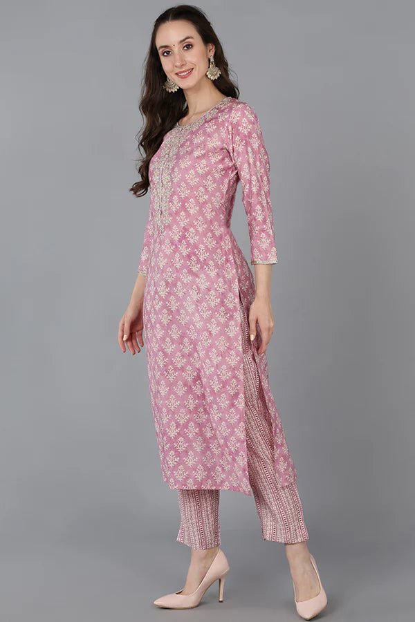 Women's Pink Silk Blend Embroidered Straight Kurta with Ethnic Motifs – Festive & Traditional Wear | 3/4 Sleeves | Elegant Indian Tunic - DWEEP SARA