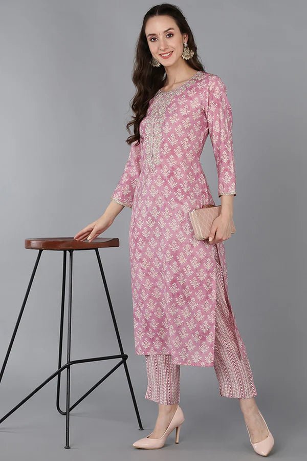 Women's Pink Silk Blend Embroidered Straight Kurta with Ethnic Motifs – Festive & Traditional Wear | 3/4 Sleeves | Elegant Indian Tunic - DWEEP SARA