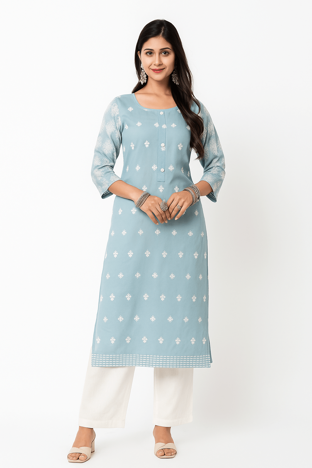 Women’s Rayon Straight Kurta in Sky Blue with Floral Print | Ethnic Wear for Office & Casual | Available in Sizes M to XXL - DWEEP SARA